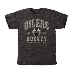 NHL Edmonton Oilers Black Camo Stack Tri-Blend T-Shirt