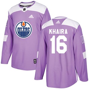 Jujhar Khaira Youth Adidas Edmonton Oilers Authentic Purple Fights Cancer Practice Jersey