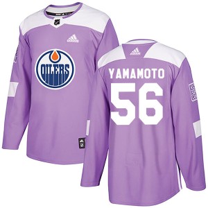 Kailer Yamamoto Youth Adidas Edmonton Oilers Authentic Purple Fights Cancer Practice Jersey