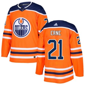 Adam Erne Men's Adidas Edmonton Oilers Authentic Orange r Home Jersey