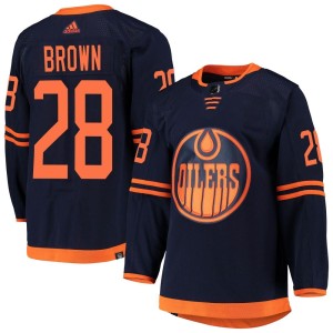 Connor Brown Youth Adidas Edmonton Oilers Authentic Brown Navy Alternate Primegreen Pro Jersey