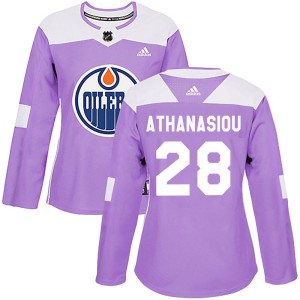 Andreas Athanasiou Women's Adidas Edmonton Oilers Authentic Purple ized Fights Cancer Practice Jersey