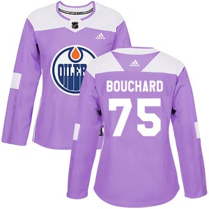 Evan Bouchard Women's Adidas Edmonton Oilers Authentic Purple ized Fights Cancer Practice Jersey