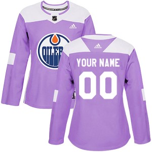Custom Women's Adidas Edmonton Oilers Authentic Purple Custom Fights Cancer Practice Jersey