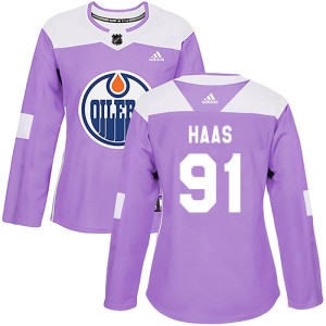 Gaetan Haas Women's Adidas Edmonton Oilers Authentic Purple Fights Cancer Practice Jersey