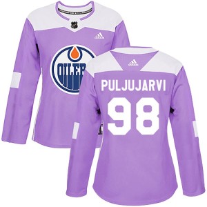 Jesse Puljujarvi Women's Adidas Edmonton Oilers Authentic Purple Fights Cancer Practice Jersey