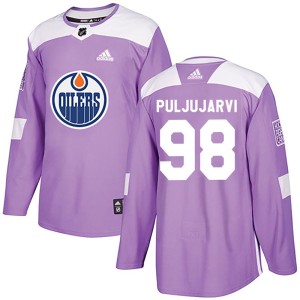 Jesse Puljujarvi Men's Adidas Edmonton Oilers Authentic Purple Fights Cancer Practice Jersey