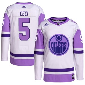 Cody Ceci Youth Adidas Edmonton Oilers Authentic White/Purple Hockey Fights Cancer Primegreen Jersey