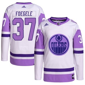 Warren Foegele Youth Adidas Edmonton Oilers Authentic White/Purple Hockey Fights Cancer Primegreen Jersey