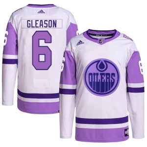 Ben Gleason Youth Adidas Edmonton Oilers Authentic White/Purple Hockey Fights Cancer Primegreen Jersey