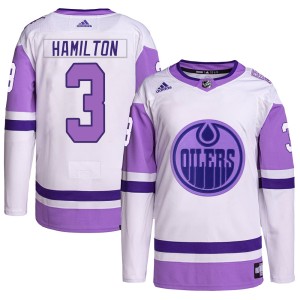 Al Hamilton Youth Adidas Edmonton Oilers Authentic White/Purple Hockey Fights Cancer Primegreen Jersey