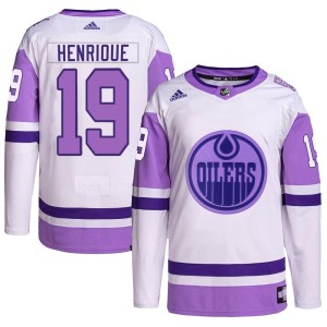 Adam Henrique Youth Adidas Edmonton Oilers Authentic White/Purple Hockey Fights Cancer Primegreen Jersey