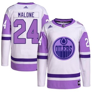 Brad Malone Youth Adidas Edmonton Oilers Authentic White/Purple Hockey Fights Cancer Primegreen Jersey