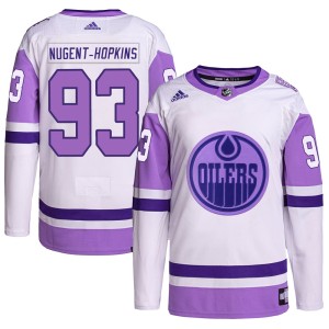 Ryan Nugent-Hopkins Youth Adidas Edmonton Oilers Authentic White/Purple Hockey Fights Cancer Primegreen Jersey