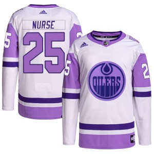 Darnell Nurse Youth Adidas Edmonton Oilers Authentic White/Purple Hockey Fights Cancer Primegreen Jersey