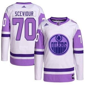 Colton Sceviour Youth Adidas Edmonton Oilers Authentic White/Purple Hockey Fights Cancer Primegreen Jersey