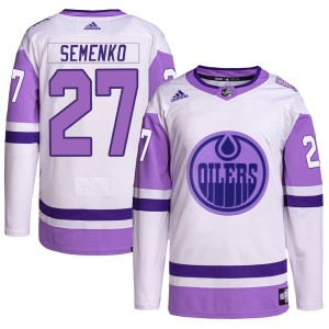 Dave Semenko Youth Adidas Edmonton Oilers Authentic White/Purple Hockey Fights Cancer Primegreen Jersey
