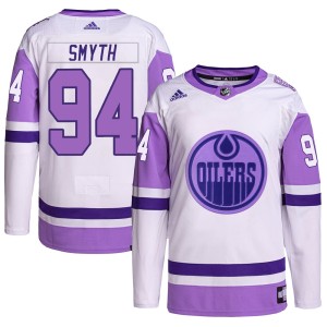 Ryan Smyth Youth Adidas Edmonton Oilers Authentic White/Purple Hockey Fights Cancer Primegreen Jersey