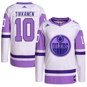 Esa Tikkanen Youth Adidas Edmonton Oilers Authentic White/Purple Hockey Fights Cancer Primegreen Jersey