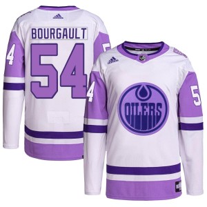 Xavier Bourgault Men's Adidas Edmonton Oilers Authentic White/Purple Hockey Fights Cancer Primegreen Jersey