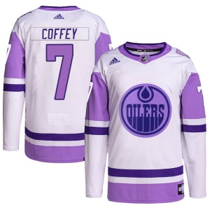 Paul Coffey Men's Adidas Edmonton Oilers Authentic White/Purple Hockey Fights Cancer Primegreen Jersey