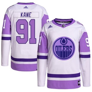 Evander Kane Men's Adidas Edmonton Oilers Authentic White/Purple Hockey Fights Cancer Primegreen Jersey