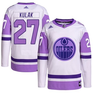 Brett Kulak Men's Adidas Edmonton Oilers Authentic White/Purple Hockey Fights Cancer Primegreen Jersey