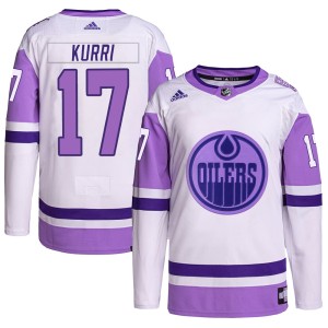 Jari Kurri Men's Adidas Edmonton Oilers Authentic White/Purple Hockey Fights Cancer Primegreen Jersey