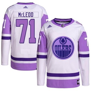 Ryan McLeod Men's Adidas Edmonton Oilers Authentic White/Purple Hockey Fights Cancer Primegreen Jersey