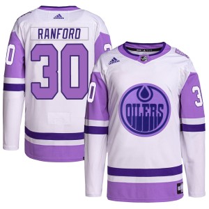 Bill Ranford Men's Adidas Edmonton Oilers Authentic White/Purple Hockey Fights Cancer Primegreen Jersey