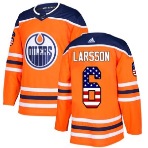 Adam Larsson Men's Adidas Edmonton Oilers Authentic Orange USA Flag Fashion Jersey