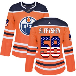 Anton Slepyshev Women's Adidas Edmonton Oilers Authentic Orange USA Flag Fashion Jersey