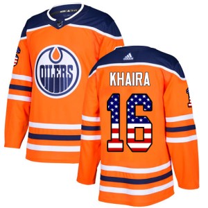 Jujhar Khaira Youth Adidas Edmonton Oilers Authentic Orange USA Flag Fashion Jersey