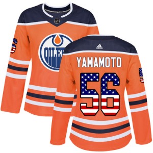Kailer Yamamoto Women's Adidas Edmonton Oilers Authentic Orange USA Flag Fashion Jersey