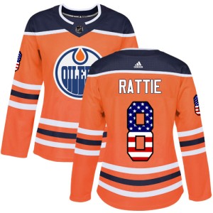 Ty Rattie Women's Adidas Edmonton Oilers Authentic Orange USA Flag Fashion Jersey