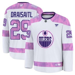Leon Draisaitl Youth Fanatics Edmonton Oilers Premium White 2024 Hockey Fights Cancer Practice Jersey