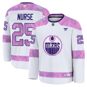 Darnell Nurse Youth Fanatics Edmonton Oilers Premium White 2024 Hockey Fights Cancer Practice Jersey