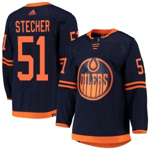 Troy Stecher Men's Adidas Edmonton Oilers Authentic Navy Alternate Primegreen Pro Jersey