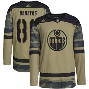 Philip Broberg Youth Adidas Edmonton Oilers Authentic Camo Military Appreciation Practice Jersey