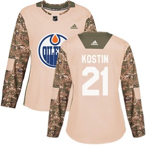 Klim Kostin Women's Adidas Edmonton Oilers Authentic Camo Veterans Day Practice Jersey